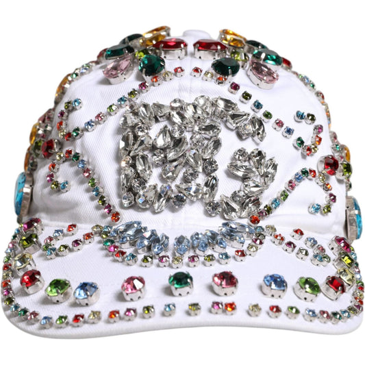 Dolce & Gabbana White Multicolor Crystal Embellish Baseball Cap Dolce & Gabbana Light Gray