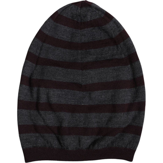 Dolce & Gabbana Gray Striped Wool Knitted Winter Beanie Hat Dolce & Gabbana Black