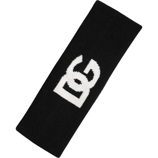 Dolce & Gabbana Black White DG Cashmere Knitted Headband Hat Dolce & Gabbana Black
