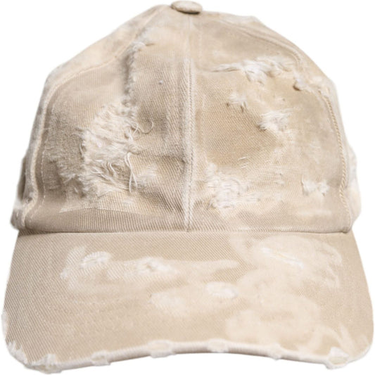 Dolce & Gabbana Beige Tattered Cotton 6 Panels Baseball Cap Dolce & Gabbana Light Gray