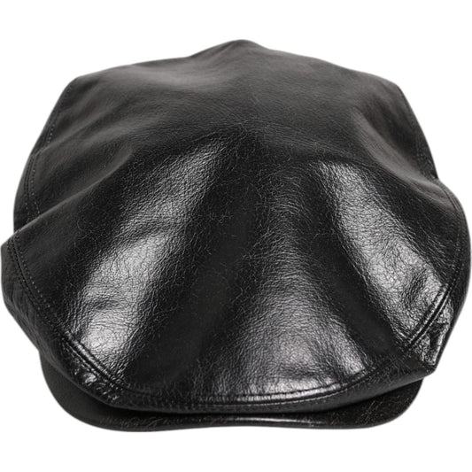 Dolce & Gabbana Black Calf Newsboy Capello Cabbie Hat Dolce & Gabbana Dark Slate Gray