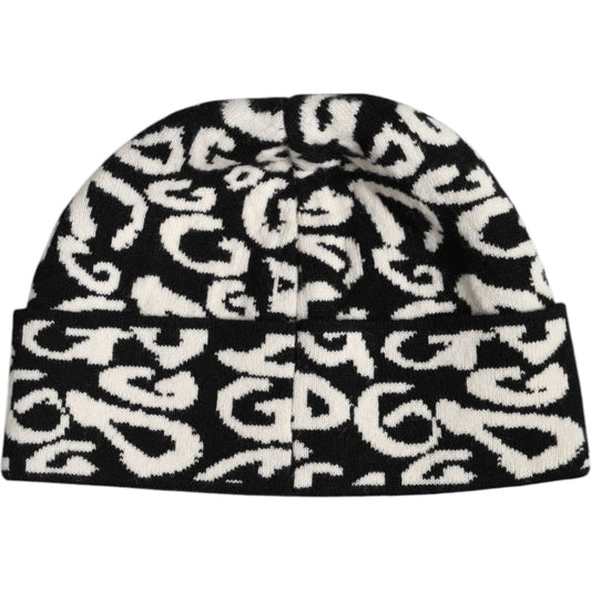 Dolce & Gabbana Black White Wool Knitted Winter Beanie Hat Dolce & Gabbana Black