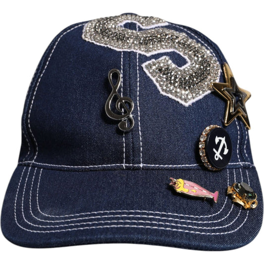 Dolce & Gabbana Dolce & Gabbana Blue Crystal Embellishment Baseball Cap HAT9651-57 1728,57 cm|S,58 cm|M,67345645728,Accessories,Blue,Dolce & Gabbana,Hat - Women - Accessories,Material: 65% Cotton 32% Polyester 3% Elastane,New with tags,Women,Women - Acces