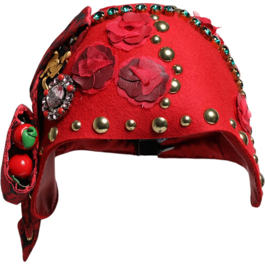 Dolce & Gabbana Dolce & Gabbana Red Crystal Gold Roses Brooch Embellished Hat HAT9653 1728,67345645728,Accessories,Dolce & Gabbana,Hat - Women - Accessories,Material: 60% Wool 13% Cotton 9% Viscose 8% Acetate 4% Polyester 4% Nylon 2% Silk,New with tags,Re