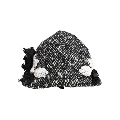 Dolce & Gabbana Black Wool White Floral Embellished Cloche Hat