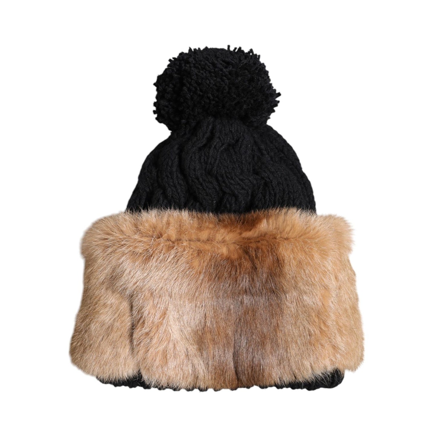 Dolce & Gabbana Black Brown Dyed Rabbit Real Fur Winter Beanie Hat