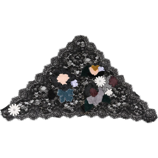 Dolce & Gabbana Black Lace Floral Applique Cotton Veil Hat Dolce & Gabbana Dark Slate Gray