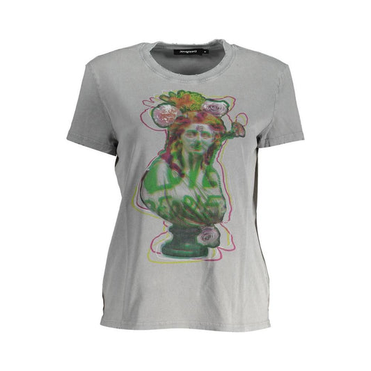 Desigual Gray Cotton Women Top Desigual Dark Gray