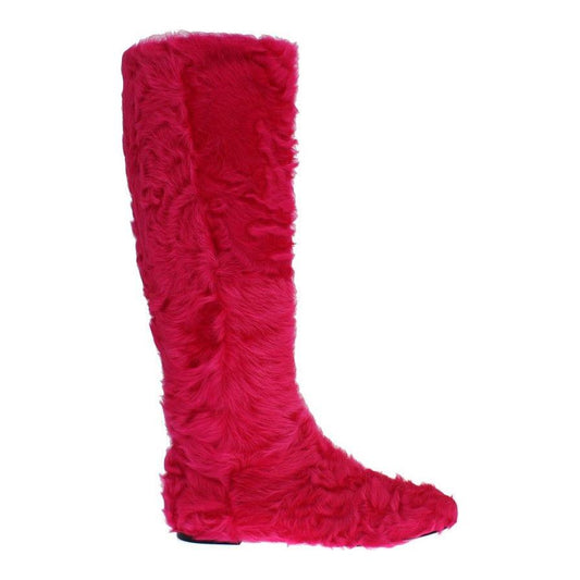 Dolce & Gabbana Elegant Pink Lambskin Fur Boots Dolce & Gabbana Firebrick