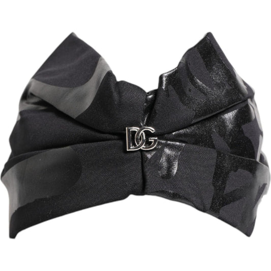 Dolce & Gabbana Black Nylon Stretch DG Logo Head Band Hat Dolce & Gabbana Dark Slate Gray