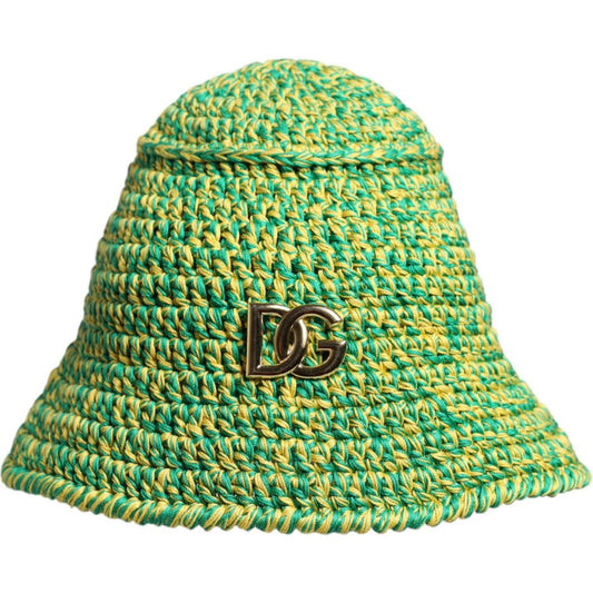 Dolce & Gabbana Dolce & Gabbana Green Cotton Crochet DG Logo Bucket Hat HAT9858-58 1728,58 cm|M,67345645728,Accessories,Dolce & Gabbana,Green,Hat - Women - Accessories,Material: 100% Cotton,New with tags,Women,Women - Accessories