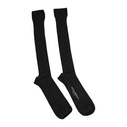 Dolce & Gabbana Black Viscose Logo Over The Calf Socks