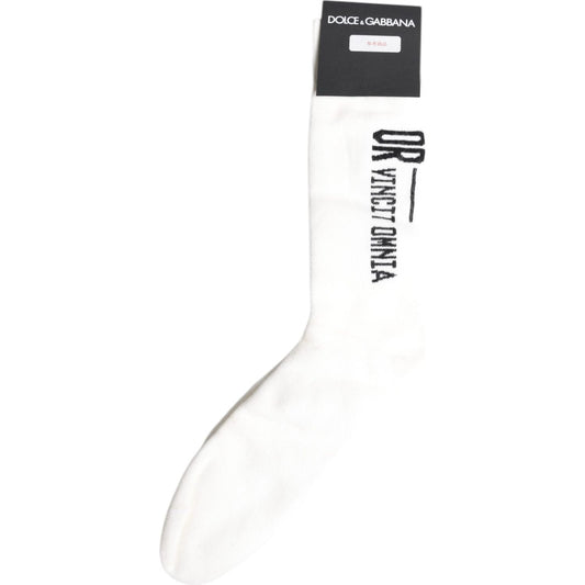 Dolce & Gabbana White Stretch OR VINCIT OMNIA Mid Calf Socks Dolce & Gabbana Dark Slate Gray