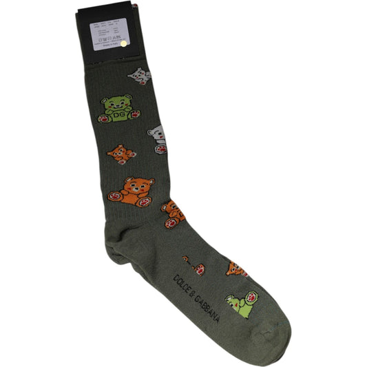 Dolce & Gabbana Green Nylon DG Bear Printed Mid Calf Socks Dolce & Gabbana Dark Slate Gray