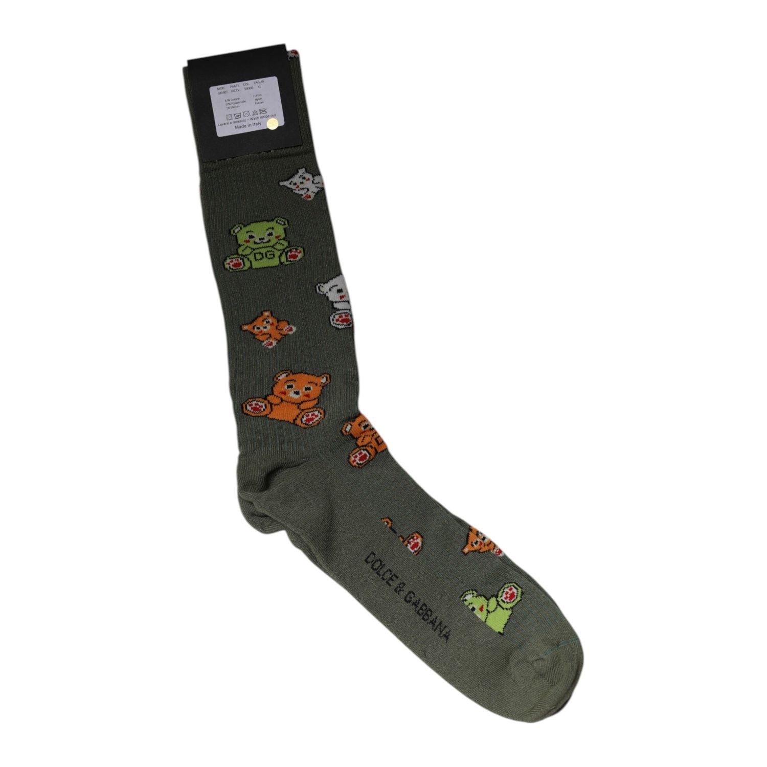 Dolce & Gabbana Green Nylon DG Bear Printed Mid Calf Socks