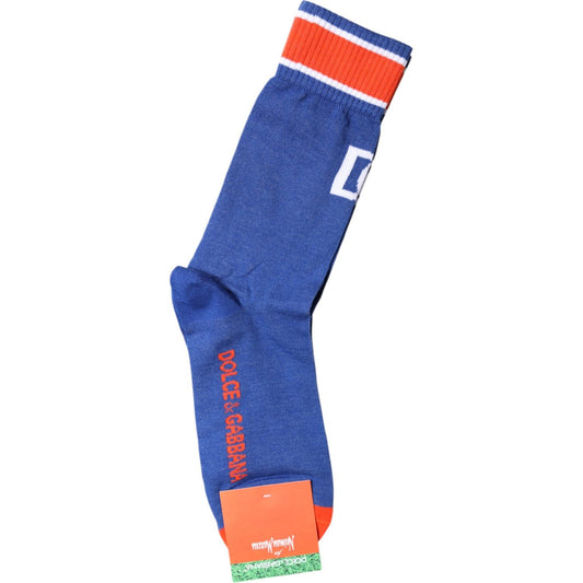 Dolce & Gabbana Blue Cotton DG Logo Print Mid Calf Socks Dolce & Gabbana Dark Slate Blue