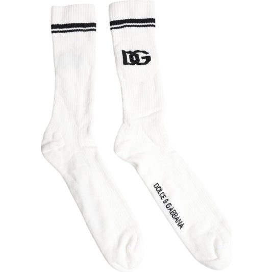 Dolce & Gabbana White Black DG Logo Print Stretch Mid Calf Socks Dolce & Gabbana White Smoke