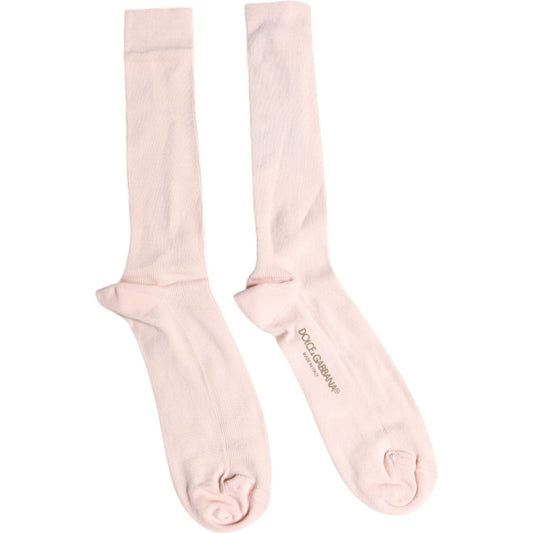 Dolce & Gabbana Ivory Cotton Stretch Logo Over Calf Socks Dolce & Gabbana Antique White