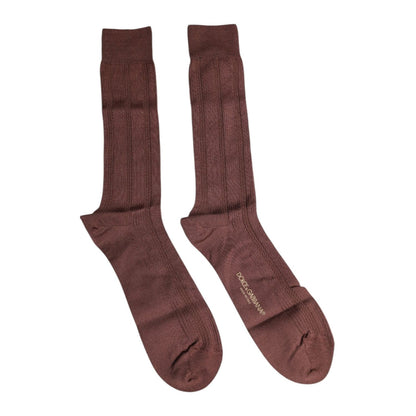 Dolce & Gabbana Brown Stretch Logo Print Mid Calf Socks