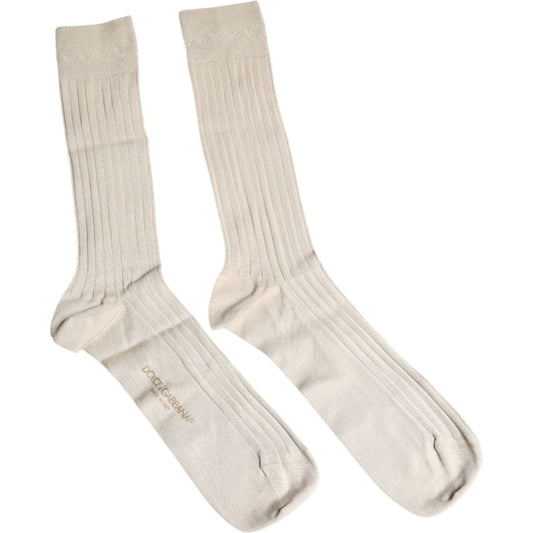 Dolce & Gabbana Beige Cotton Stretch Logo Mid Calf Socks Dolce & Gabbana Light Gray