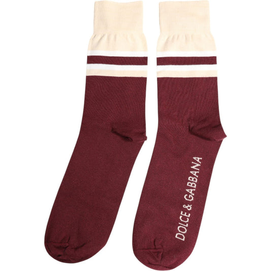 Dolce & Gabbana Burgundy Stretch Logo Print Mid Calf Socks Dolce & Gabbana Saddle Brown