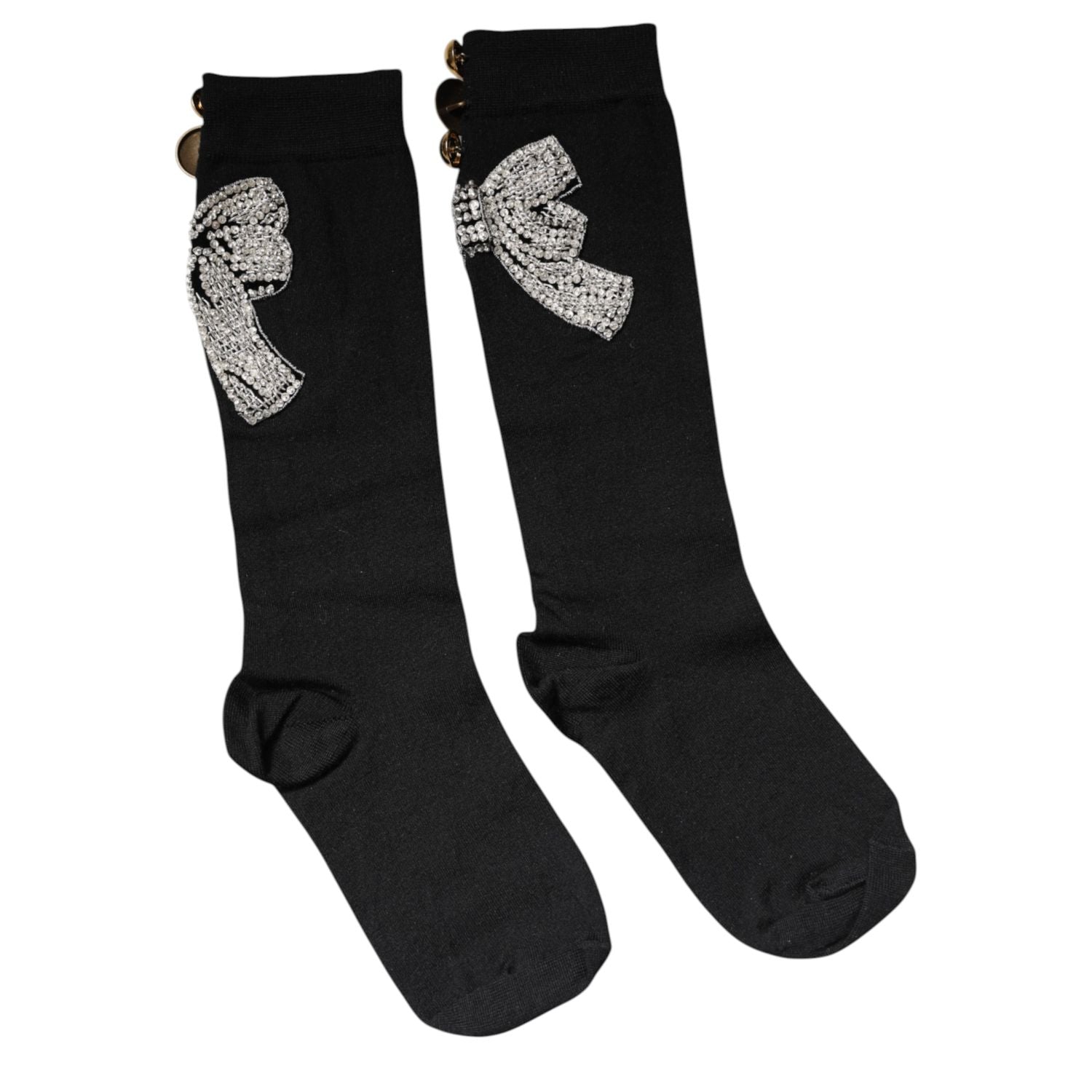 Dolce & Gabbana Black Knit Floral Crystal Embellishment Socks