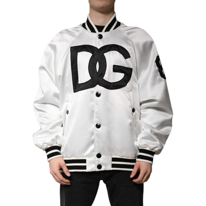 Dolce & Gabbana White DG Logo Polyester Jersey Bomber Jacket