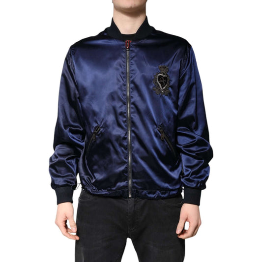 Dolce & Gabbana Blue Nylon DG Crown Full Zip Bomber Jacket JKT4136-48