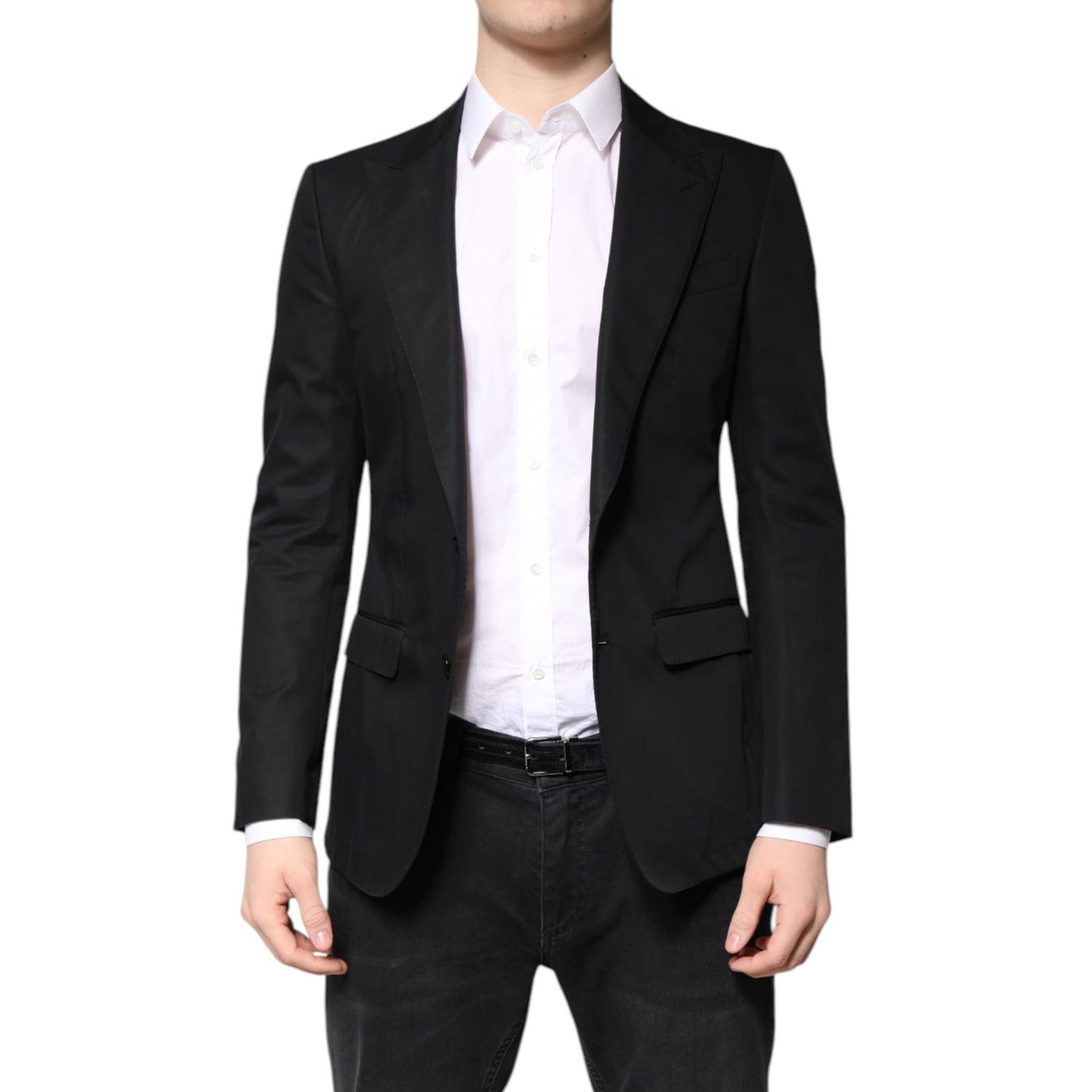 Dolce & Gabbana Black Cotton Single Breasted Men Coat Blazer