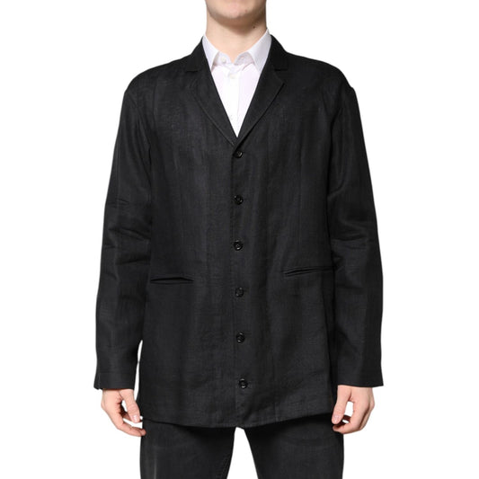 Dolce & Gabbana Black Linen Single Breasted Men Coat Blazer JKT41382-46