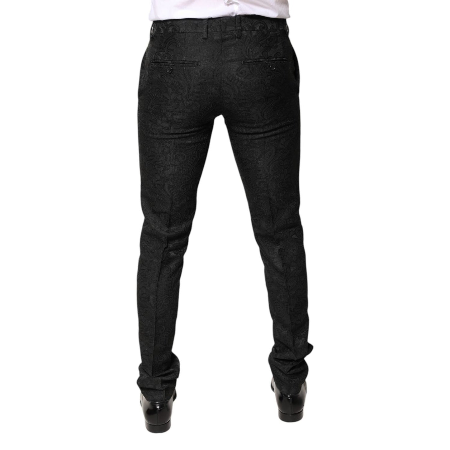 Dolce & Gabbana Black Floral Jacquard Mid Waist Dress Pants