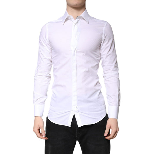 Dolce & Gabbana White Cotton GOLD Dress Formal Collared Shirt TSH86344-38