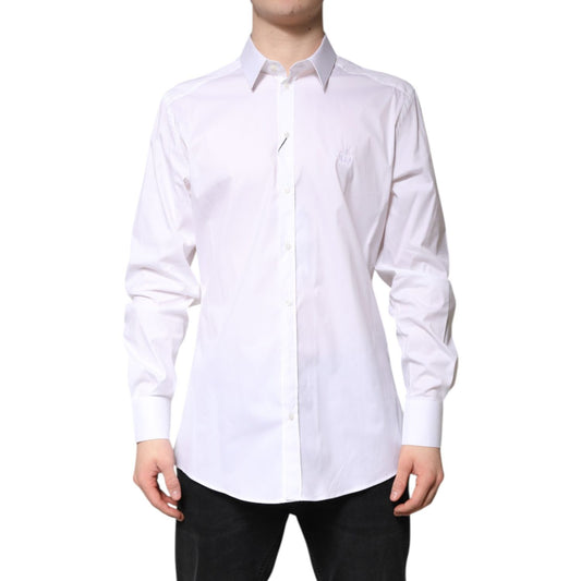 Dolce & Gabbana White Cotton GOLD Men Dress Formal Shirt TSH86354-42
