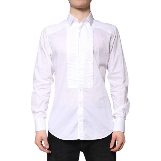 Dolce & Gabbana White GOLD Cotton Poplin Bib Men Dress Shirt TSH86358-41