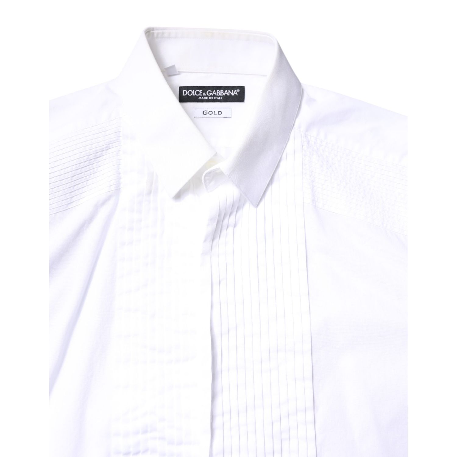 Dolce & Gabbana White GOLD Cotton Poplin Bib Men Dress Shirt