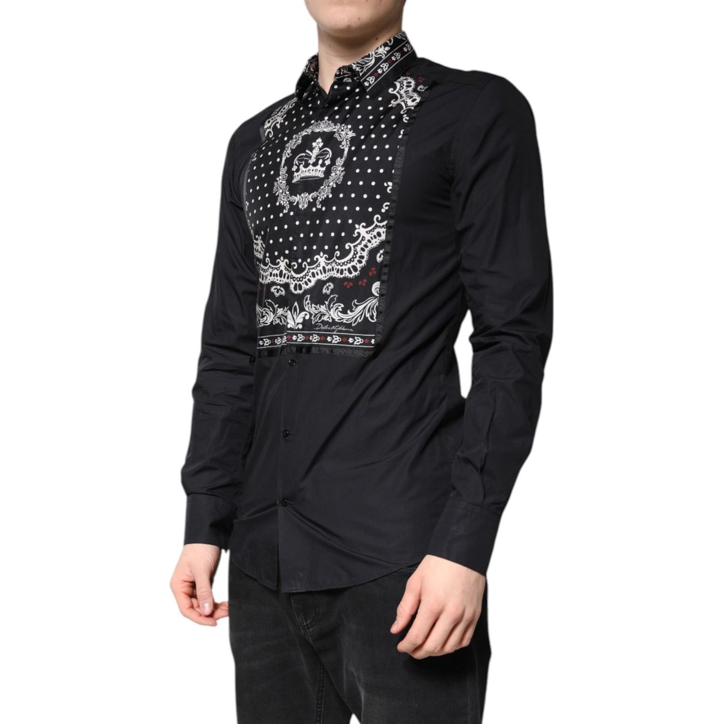Dolce & Gabbana Black White Bandana GOLD Formal Dress Shirt