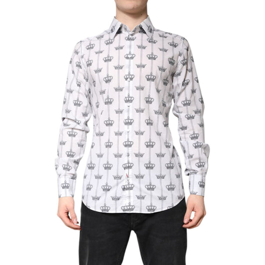 Dolce & Gabbana White Crown Cotton GOLD Formal Dress Shirt TSH86378-40