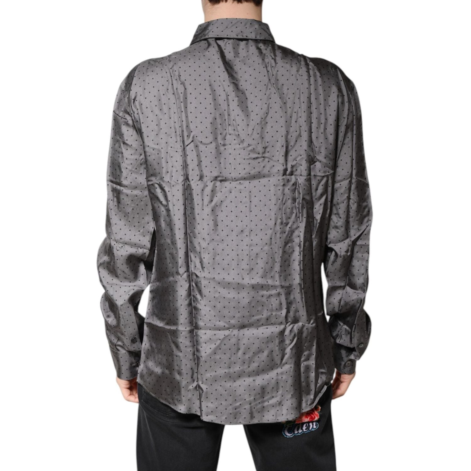 Dolce & Gabbana Gray Polka Dot Silk Long Sleeve Shirt