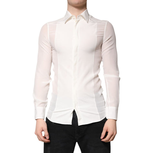 Dolce & Gabbana White Silk GOLD Dress Formal Collared Shirt TSH878640-38