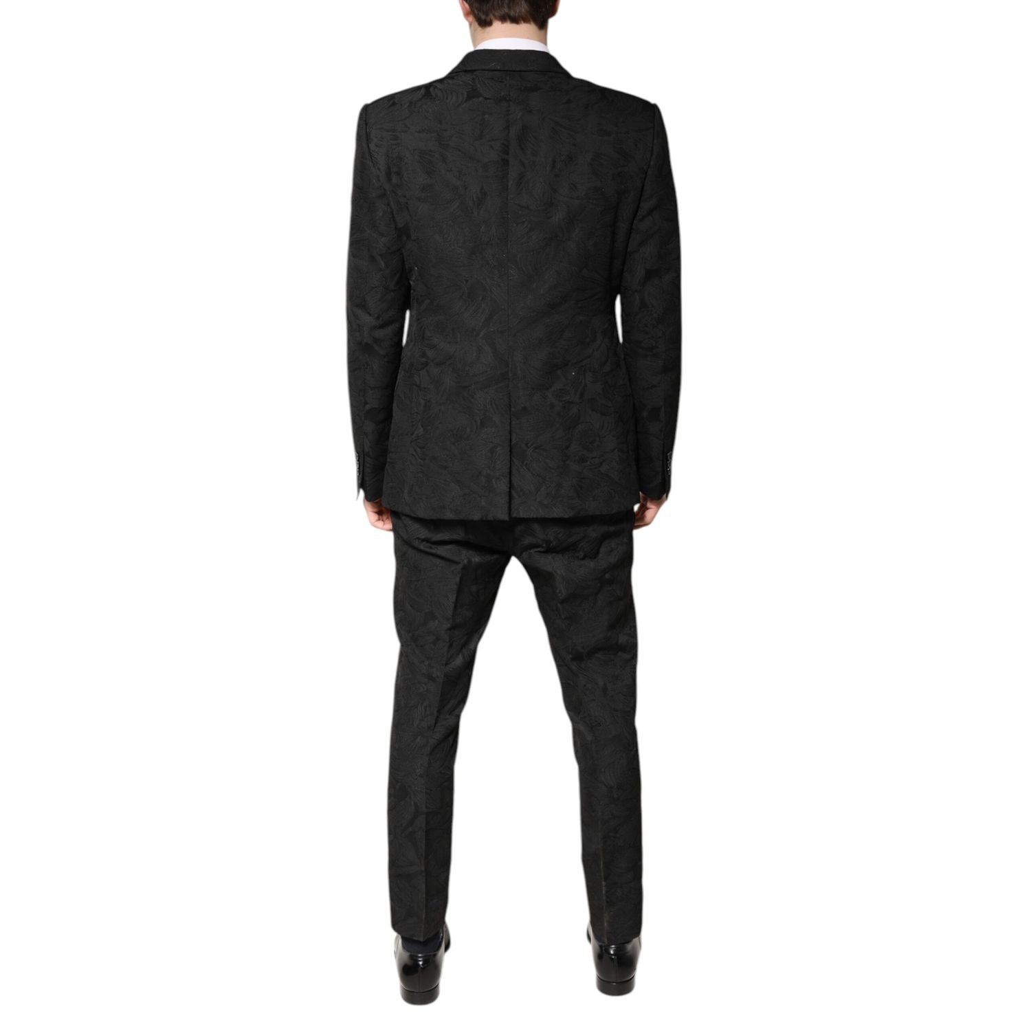 Dolce & Gabbana Black Polyester Floral Jacquard 2 Piece Suit