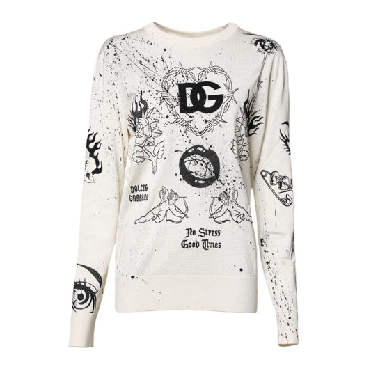 Dolce & Gabbana White Logo Angel Print Women Pullover Sweater THS90376-40