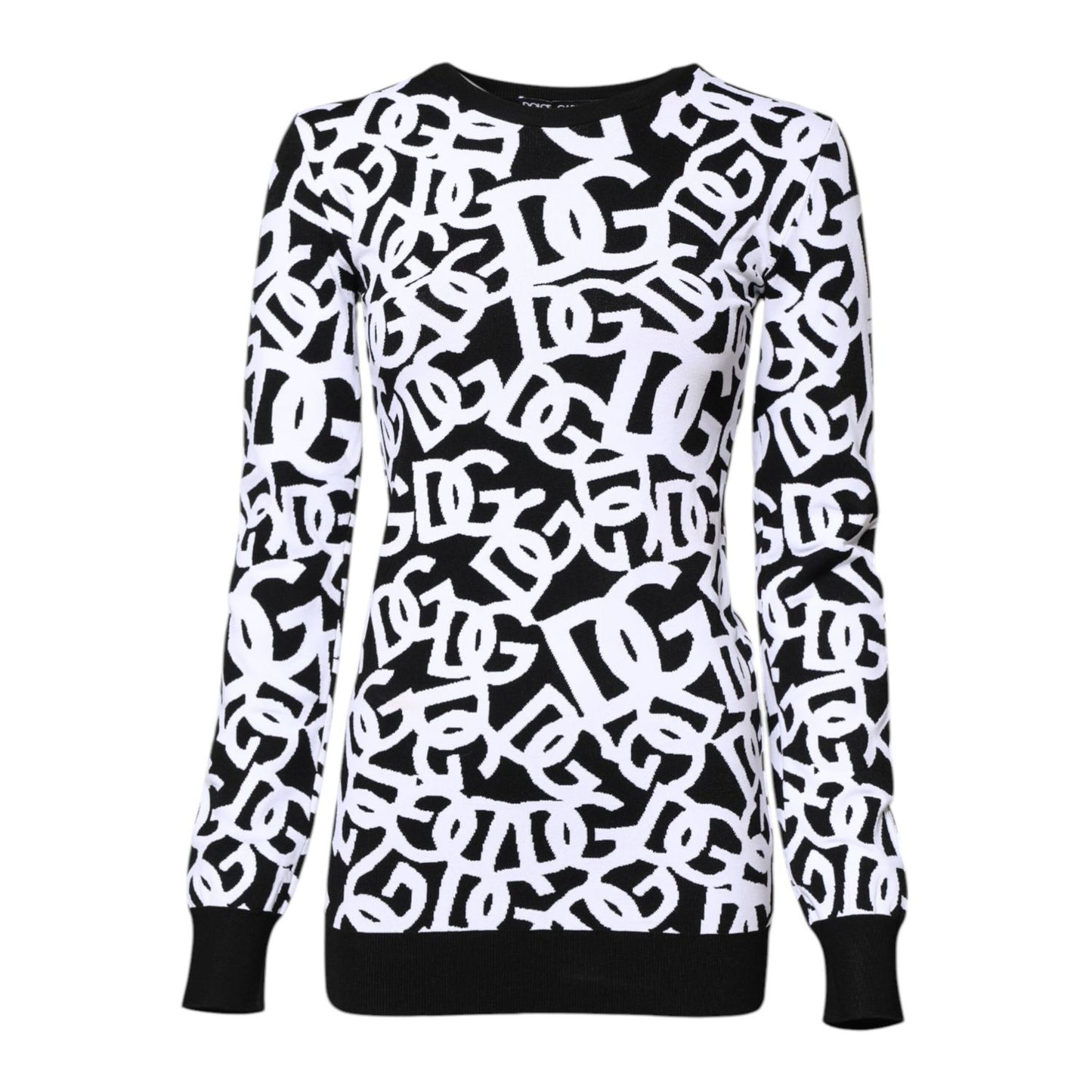 Dolce & Gabbana Black White Logo Print Women Pullover Sweater