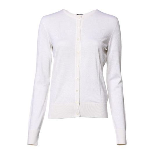 Dolce & Gabbana White Cashmere Crew Neck Top Cardigan Sweater THS90381-42