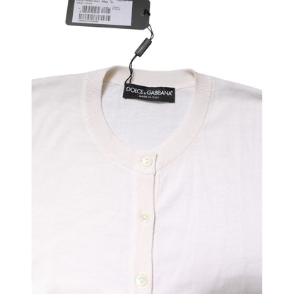 Dolce & Gabbana White Cashmere Crew Neck Top Cardigan Sweater