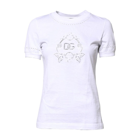 Dolce & Gabbana White Cotton Floral Logo Crew Neck T-shirt THS90384-36