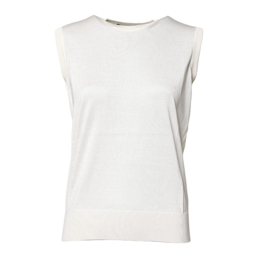 Dolce & Gabbana White Silk Round Neck Sleeveless Tank Top THS90385-36