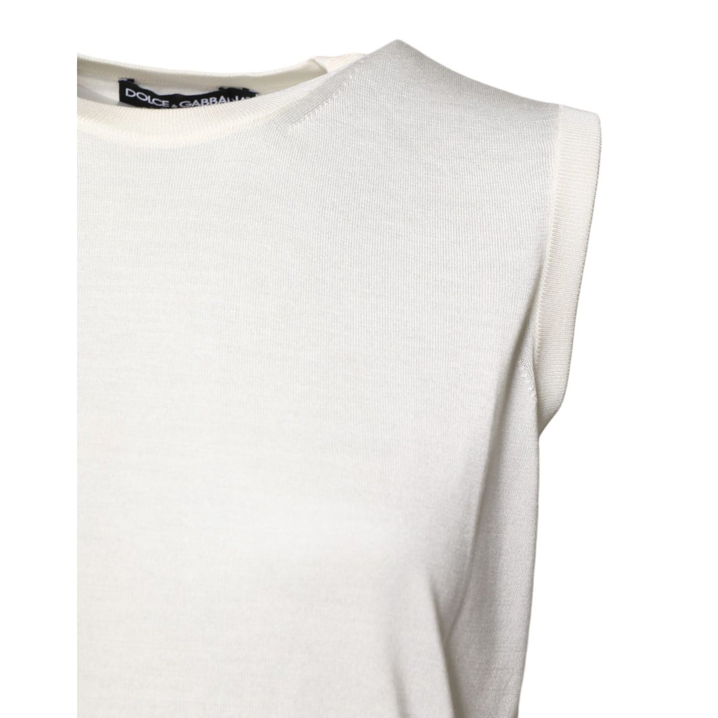 Dolce & Gabbana White Silk Round Neck Sleeveless Tank Top
