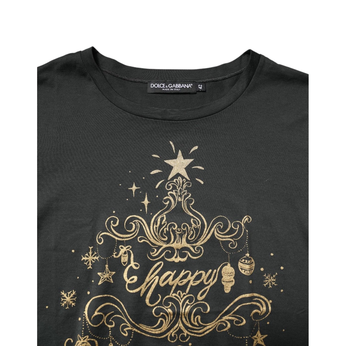 Dolce & Gabbana Black Cotton Round Neck Short Sleeve T-shirt THS90389-42