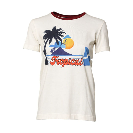 Dolce & Gabbana White Cotton Print Short Sleeves Top T-shirt TSH90388-36