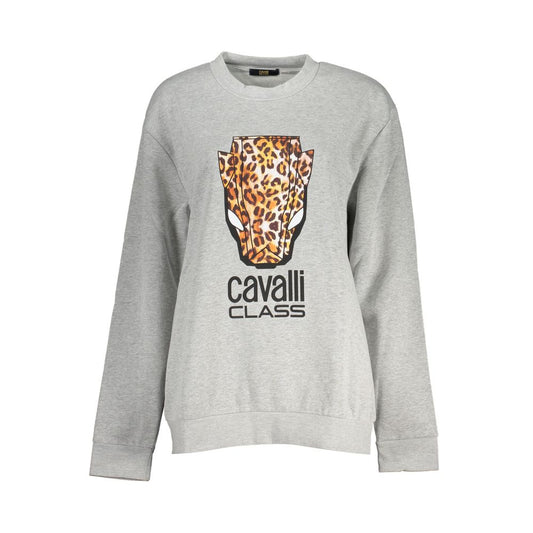 Cavalli Class Chic Gray Crew Neck Fleece Sweatshirt Cavalli Class Gray